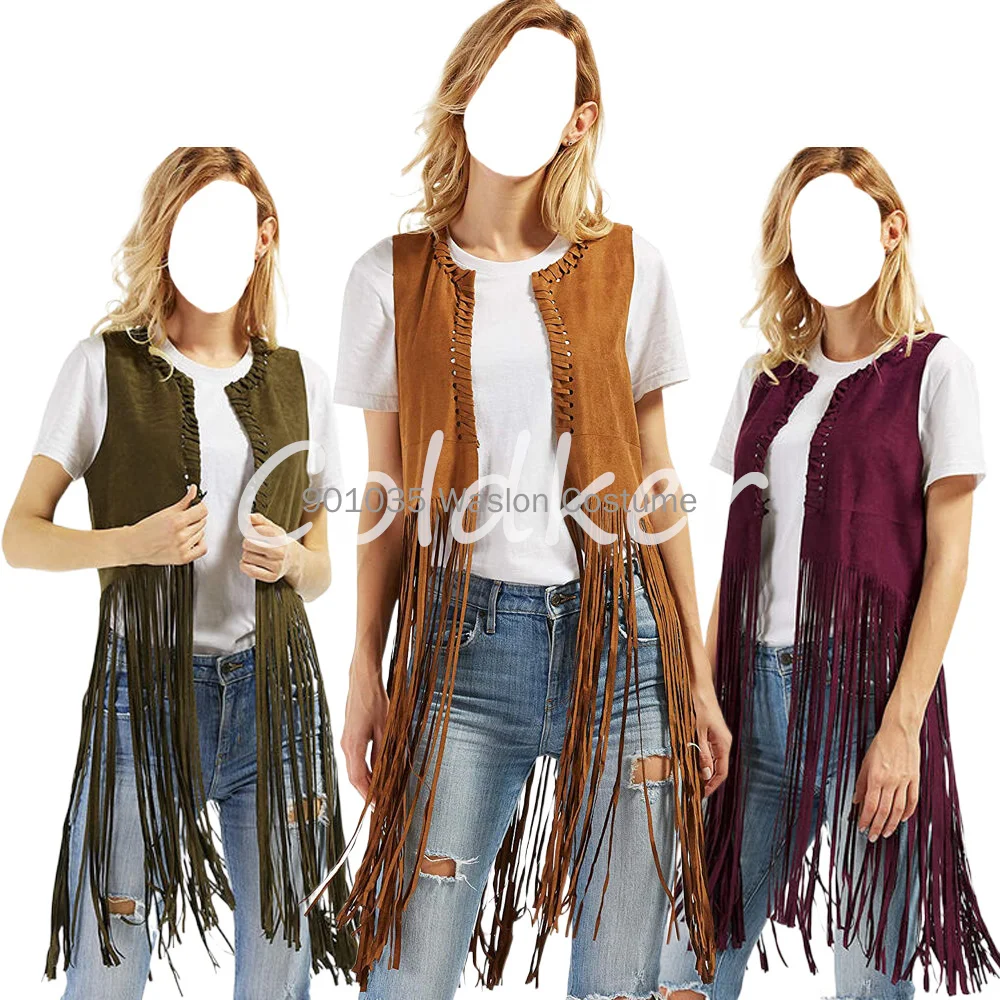 

Women's Suede Cardigan Waistcoat Fashion Fringe Cape Sleeveless Tassel Shawl Vest Jacket Outerwears Hippie Clothes