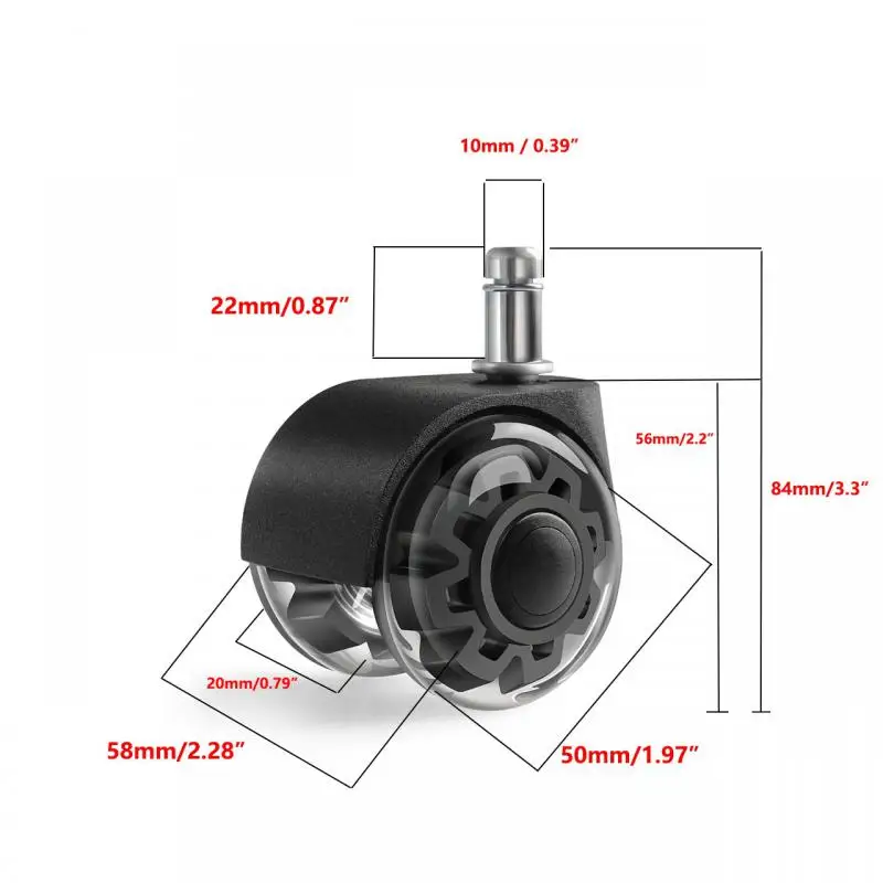 5 Pcs/Lot  Office Chair Wheels Replacement 2 Inch M10 Heavy Duty Caster Wheels Quick & Quiet Rolling Chair Casters