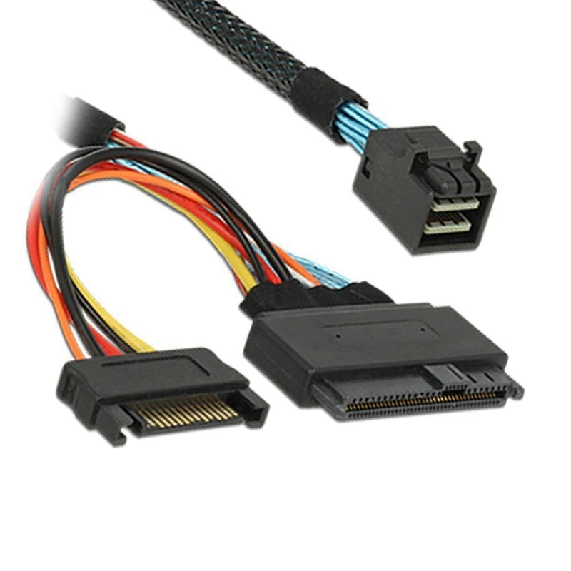 6X Built-In 12G Mini SAS HD To U.2 / SFF-8643 To SFF-8639 Cable 0.5M With 15-Pin SATA Power Supply, Suitable For U.2 SSD