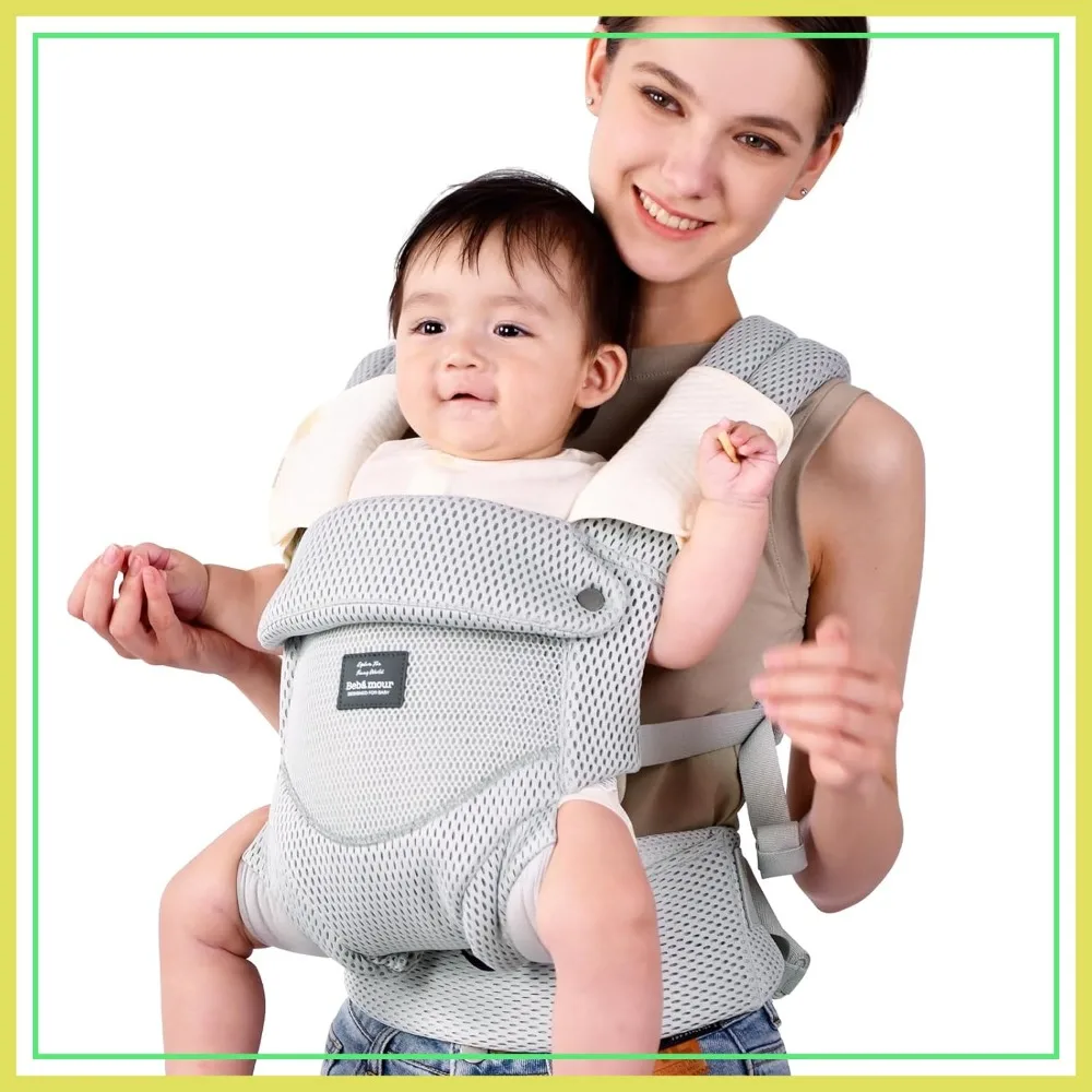 

Breathable Ergonomic Baby Carrier for 7-32lbs, Adjustable Hip Seat, Air Mesh, Front and Back Carry with 2 Teething Pads