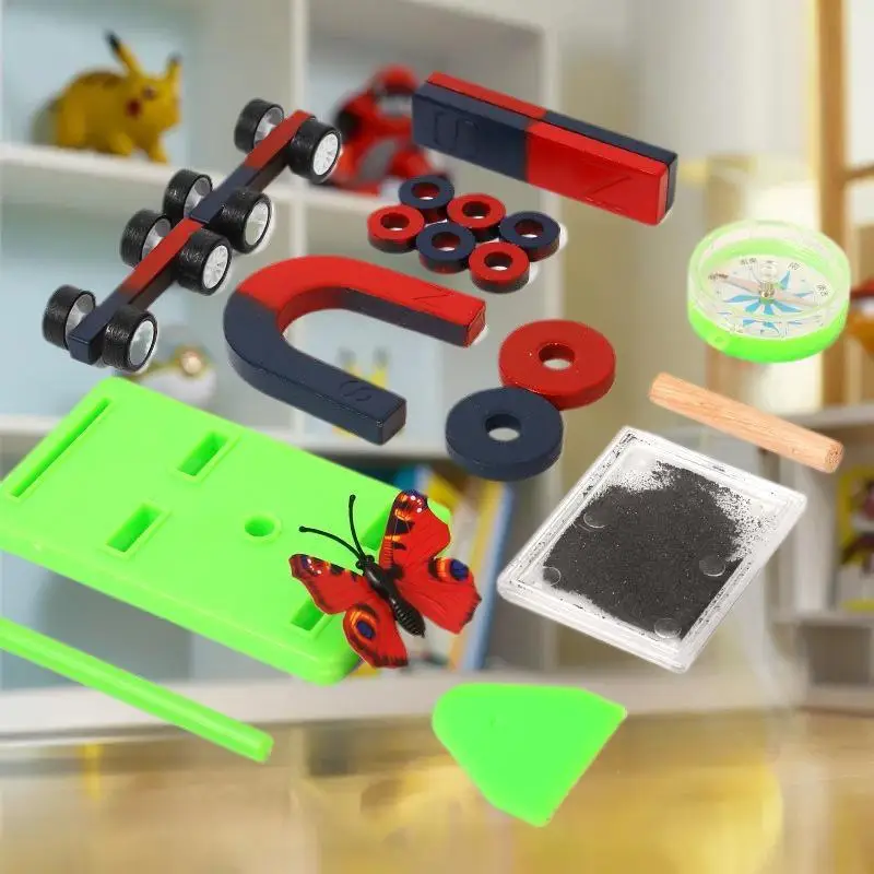 Kit de experimento científico infantil - Conjunto educacional de ímãs de física STEM com barra, anel, ferradura e ímãs em forma de U