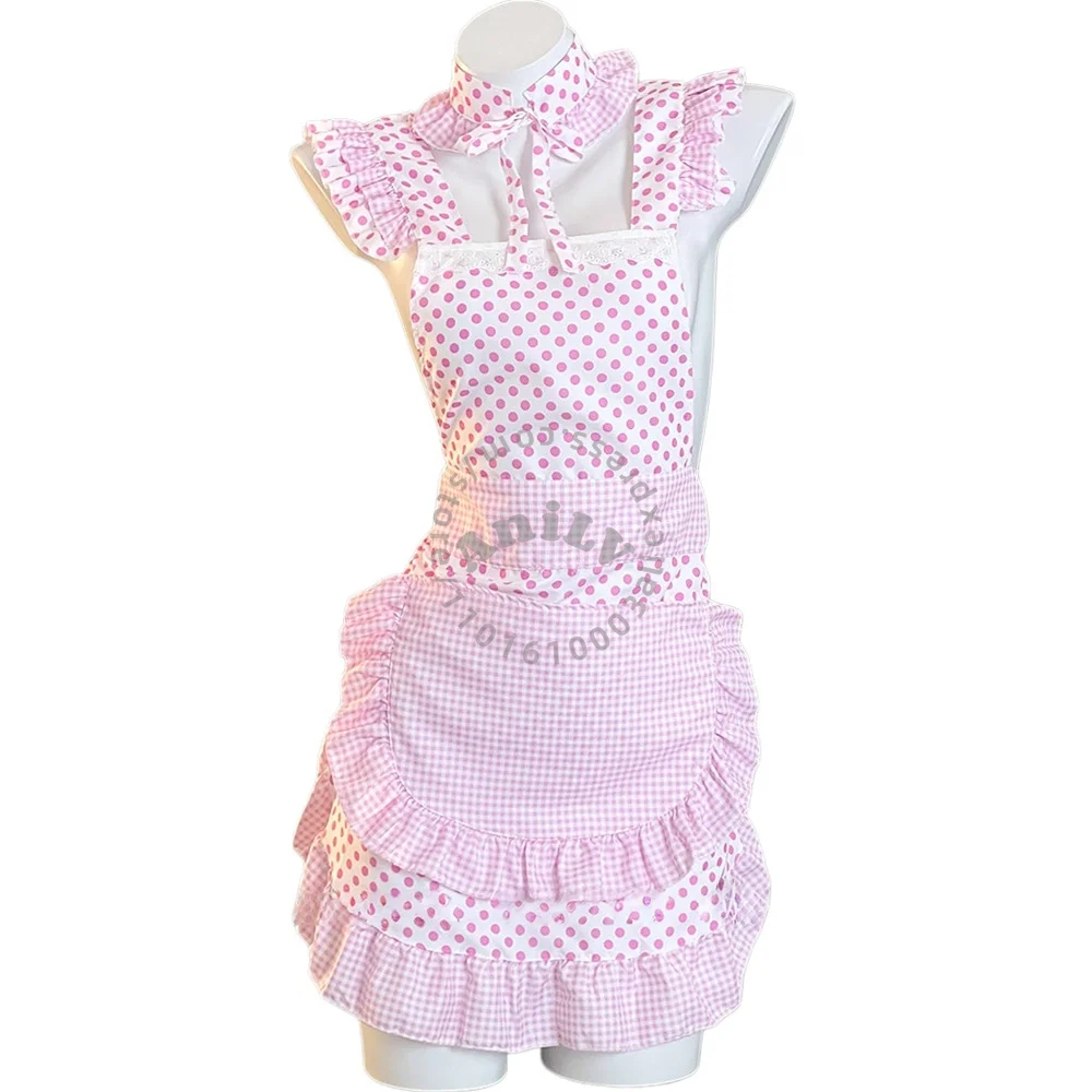 

AniLV Anime Lolita Girl Sweet Apron Uniform Polka Dot Maid Outfit Cosplay Costumes