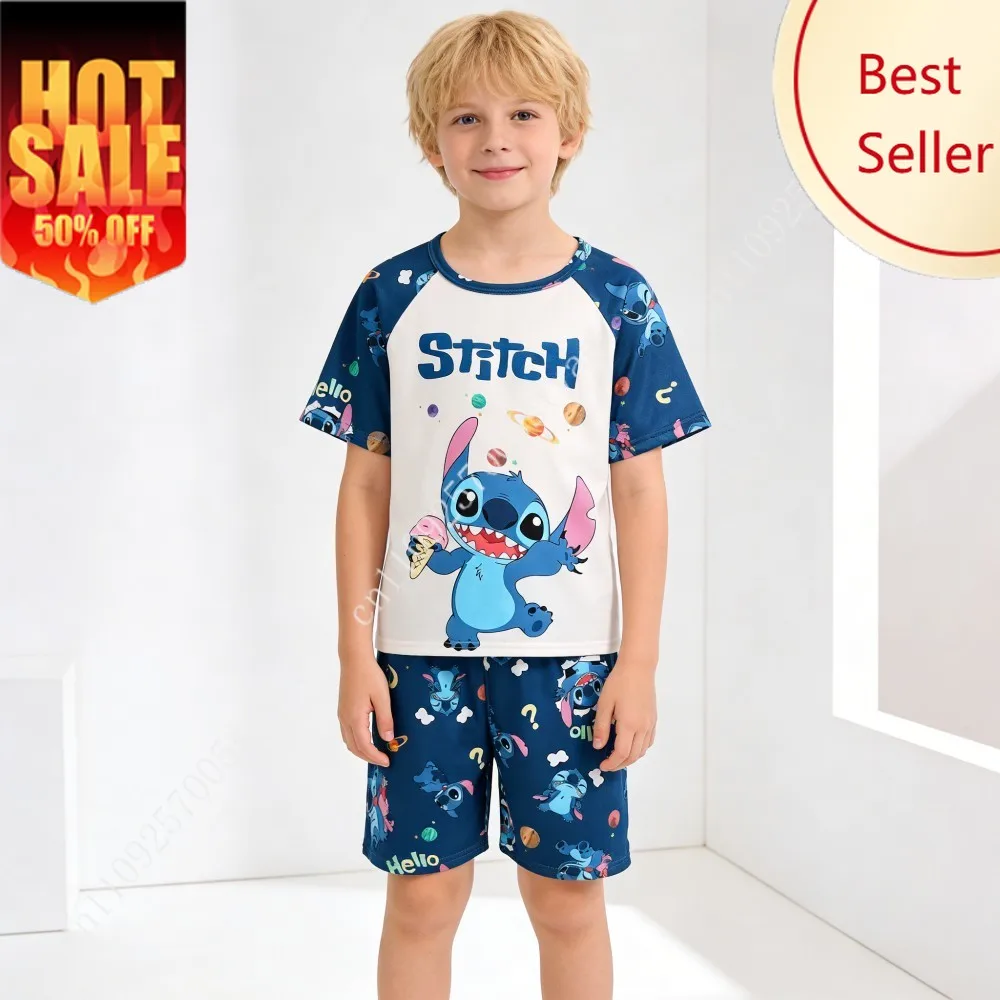 

Disney Lilo Stitch Girls Boys Pj Suit Soft Clothing Set Kids Sports T Shirt Shorts Children Pajamas Comfort Outfits for Kid