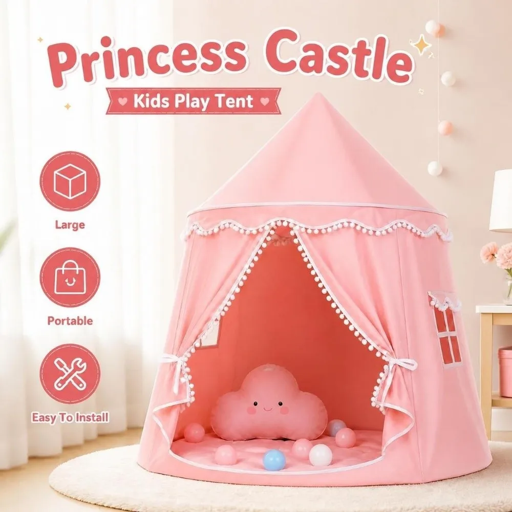 Folding Children's Play Tent Portable Easy To Install Kids Castle Tents Durable Large Children Play House Girls