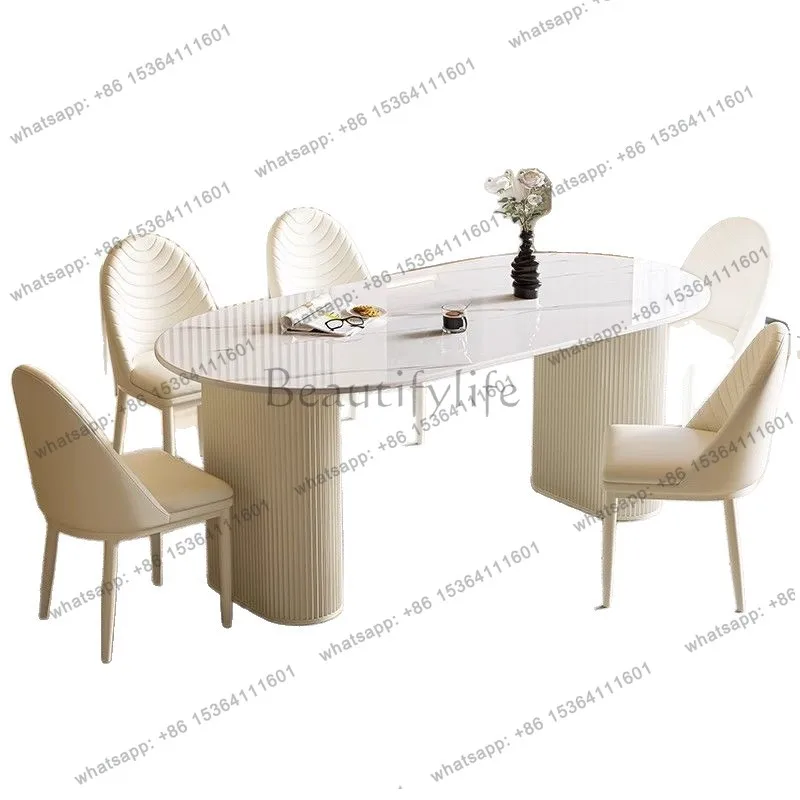 Italian light luxury rock slab dining table rectangular eating small apartment modern simple cream style