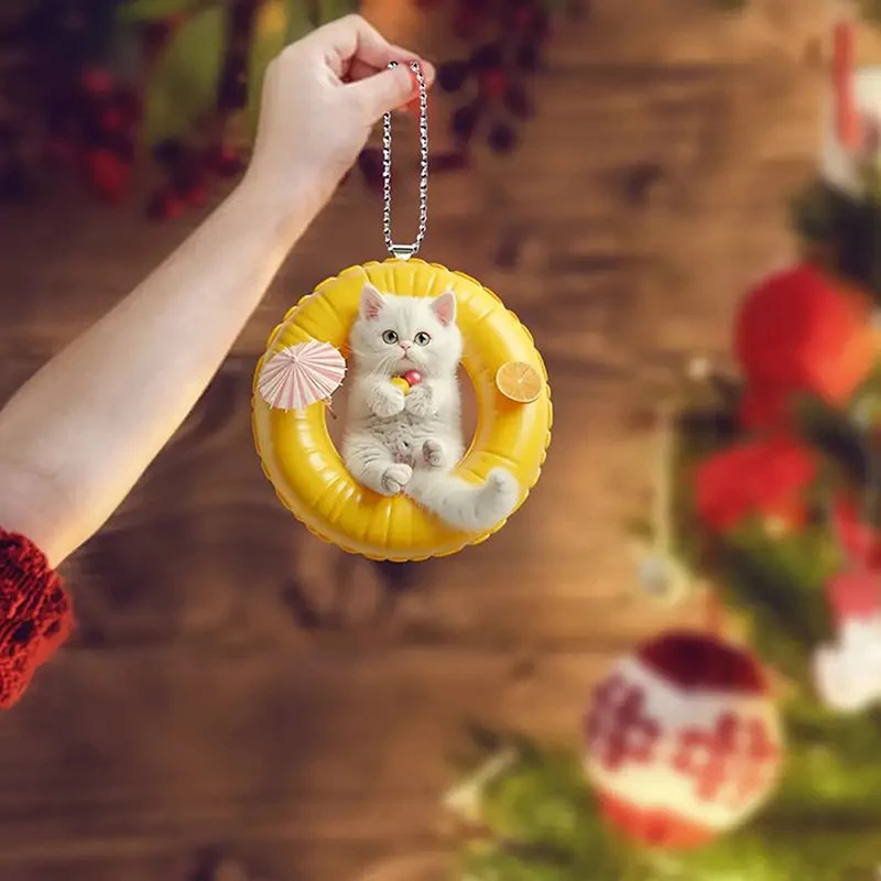 Cute Kitten Rearview Mirror Pendant Car Hanging Ornaments Car Decoration Accessories Gifts For Women Men Christmas Decoration