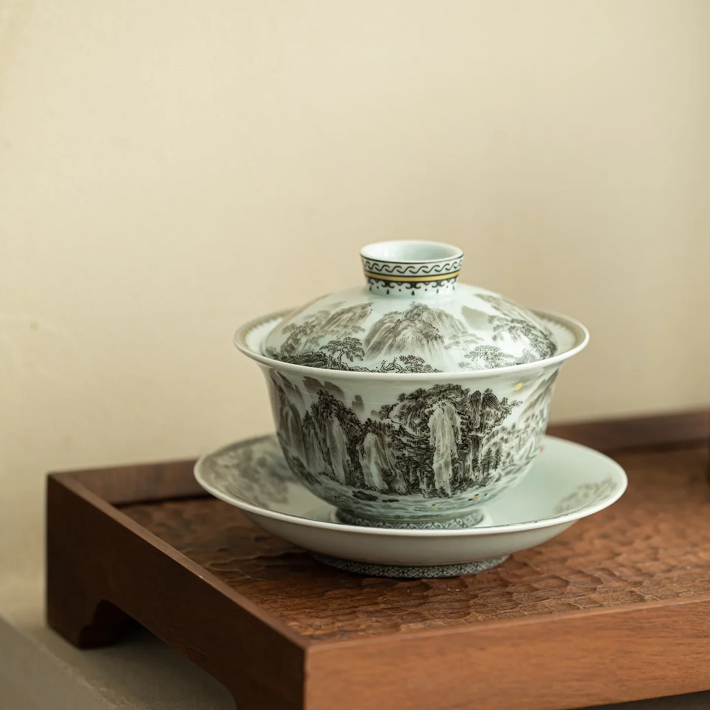 Antique Glaze Ink Rhyme Cover Bowl Chinese Anti-scalding Ceramic Teapot Cover Holder High-end Kung Fu TeaSet Master Cup Teaware