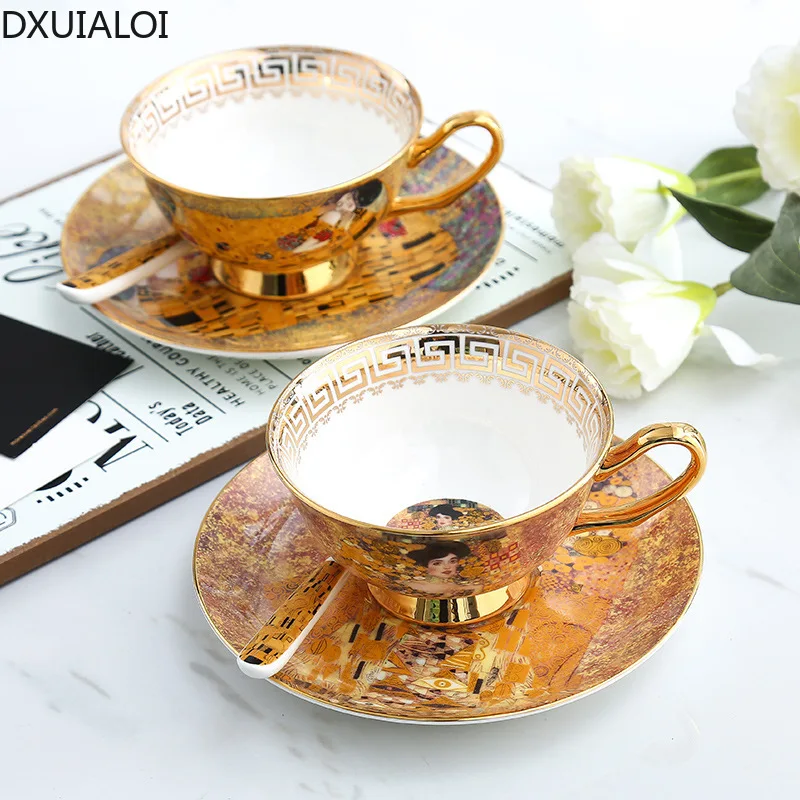 Light Luxury Retro Style Ceramic Mug Gold Handmade Craft Coffee Cup Mug Water Cup Afternoon Tea Cup Saucer Home Decoration 200ml