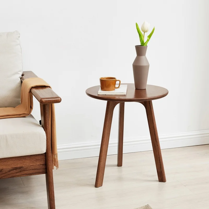 

Round End Table - Solid Oak Wood Side Table for Living Room, Bedroom, Balcony - Compact Coffee Table & Nightstand - Easy Assembly