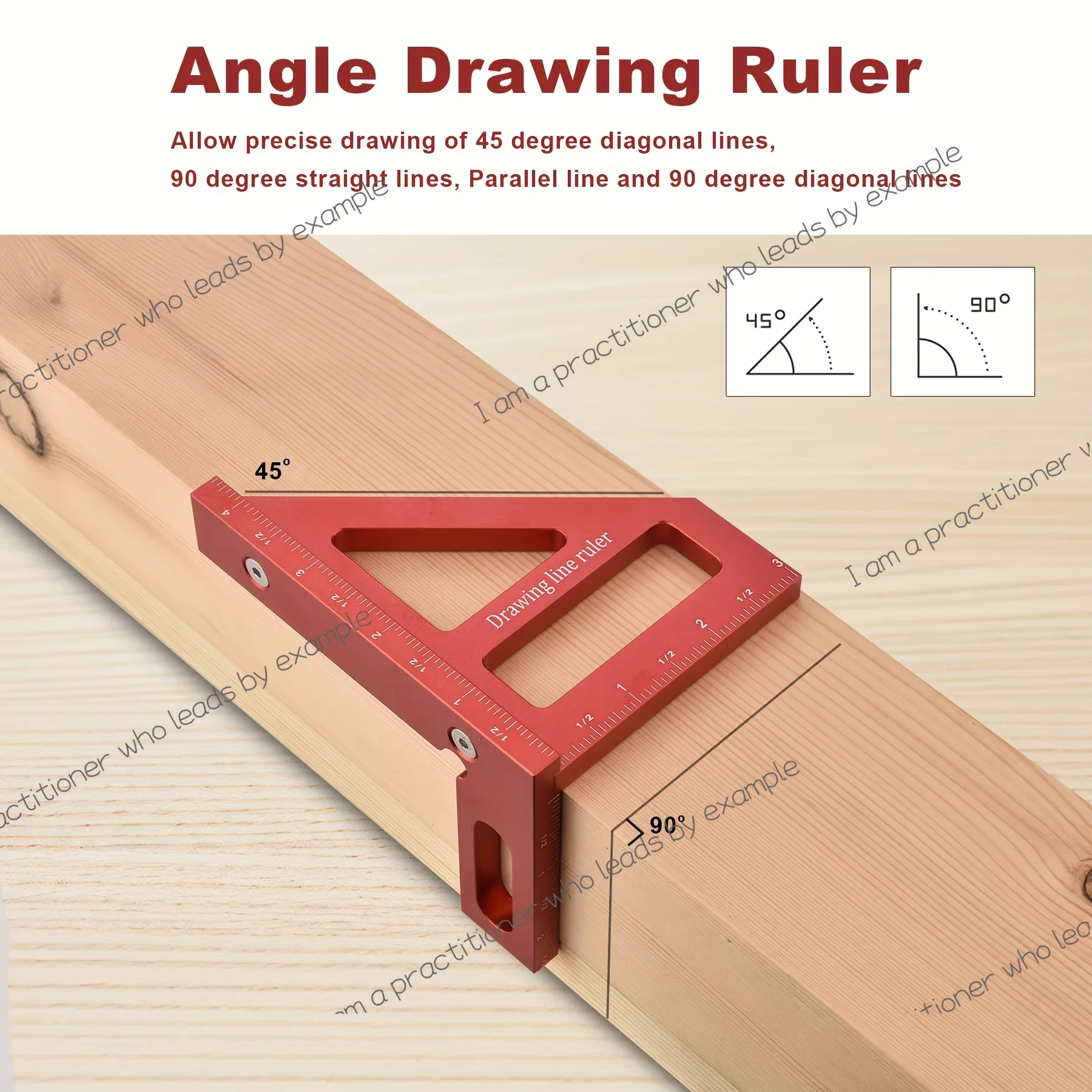 3D Multi-Angle Measuring Ruler, 45/90 Degree Aluminum Alloy Woodworking Square Protractor,Miter Triangle Ruler High Precision La
