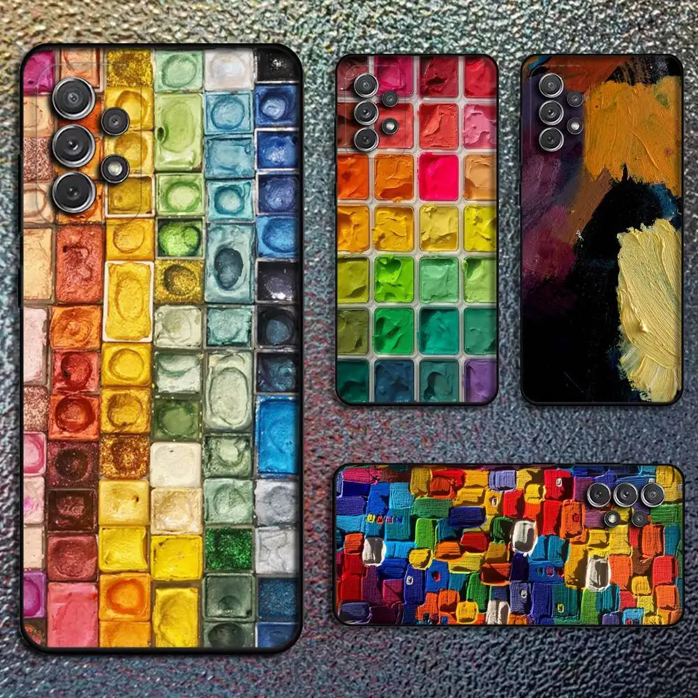 

Watercolors Set Paint Palette Phone Case For Samsung S25,S24,S21,S22,S23,S30,Ultra,S20,Plus,Fe,Lite,Note,10,9,5G Black Cover