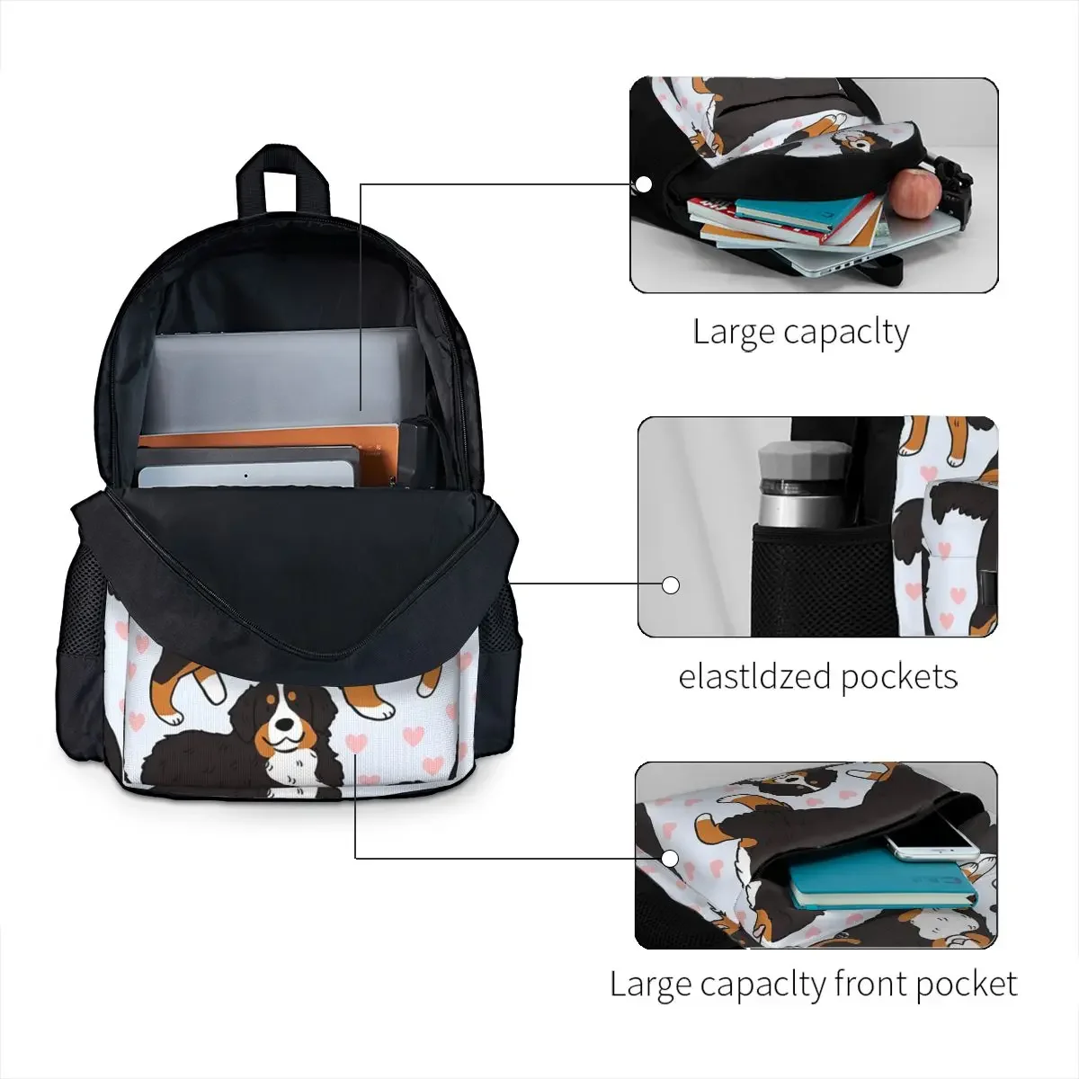 Sac à dos de chien de montagne bernois pour enfants, sac à dos de voyage, sac à dos initié, sac à dos de dessin animé mignon, cartable pour étudiants, garçons et filles