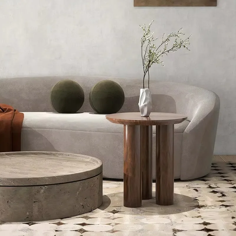 

【Popular】 Idao Simple Style Home Furniture Coffee Table Round Shape Modern Solid Wood Side Tables For Living Room