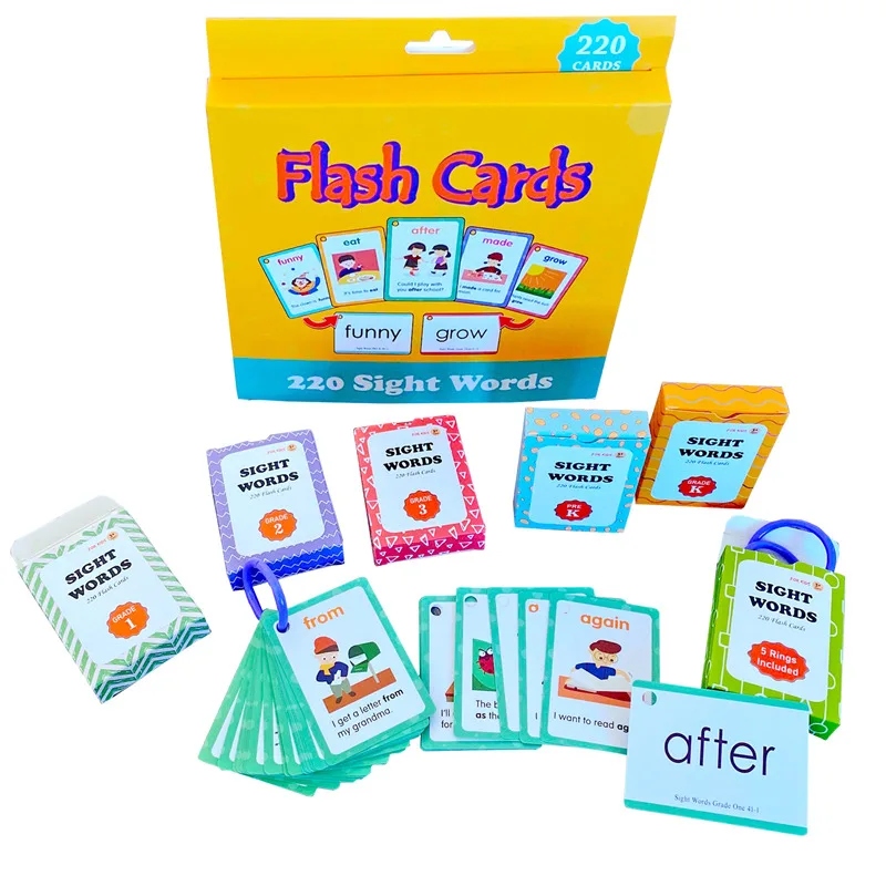 

220pcs Set Sight Words Flash Cards Double Sides Flashcards English Learning For Kids Teaching Aids DIY Class Games Point Reading