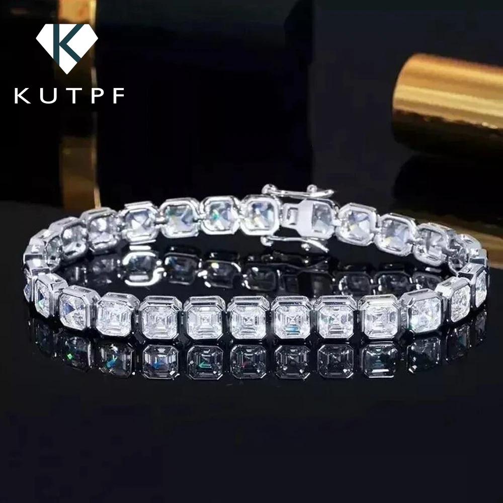 Conjunto de moldura asscher corte todas as pulseiras de tênis moissanite para mulheres 925 prata esterlina laboratório pulseira de diamante com certificado