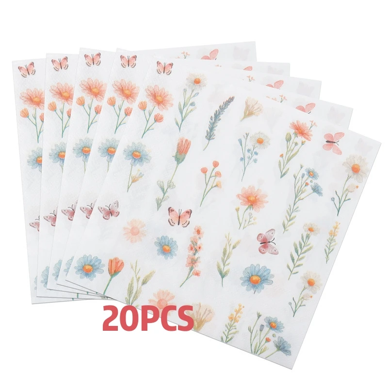 20 printed flower napkins per pack, disposable tissues, birthday party napkins, festival gathering napkins - view 2