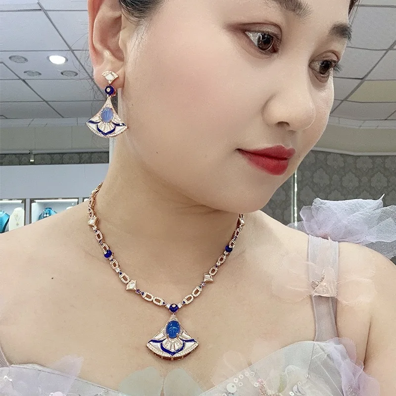 

EYER Luxury Dubai Bridal Jewelry Set Cubic Zirconia CZ Fan Shape Necklace Earrings Set For Women Wedding Party Prom Jewellery