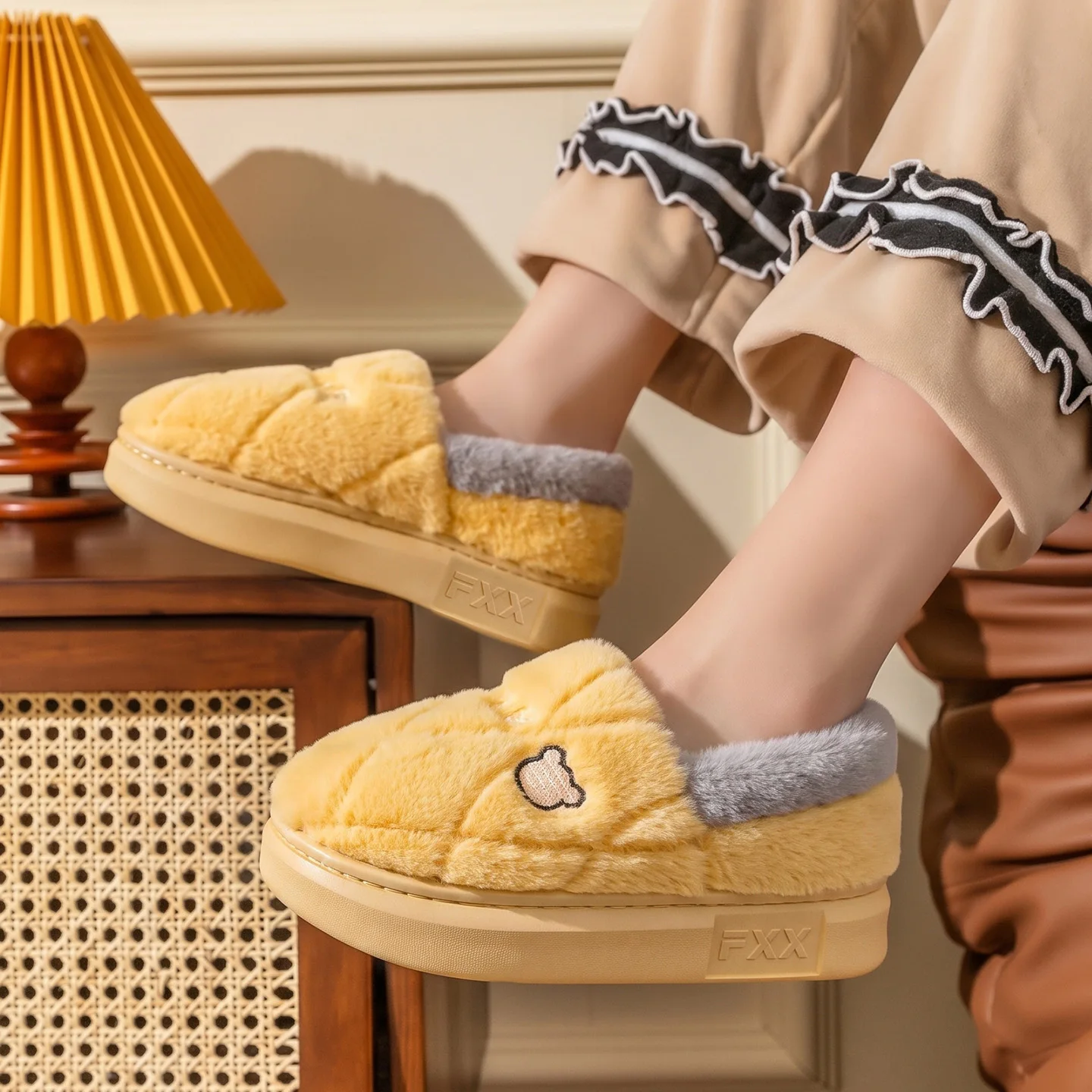 Winterwarme Hausschuhe für Damen und Herren, niedliche Bären-Plüschfütterung, Innensohle, dicke, weiche Sohle, flauschig, bequemes Hausschuh-Set – Detail 17