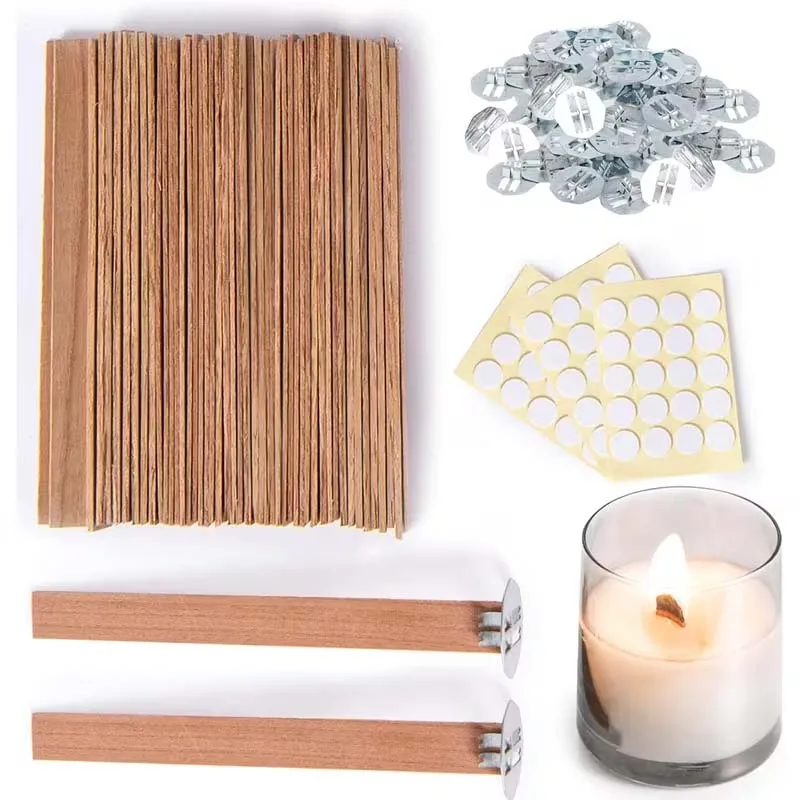 60pcs Candle Making Kits Includes 20pcs Wooden Candle Wicks, 20pcs Iron Shelfs, 20pcs Candle Labels for Soy Wax, Beeswax