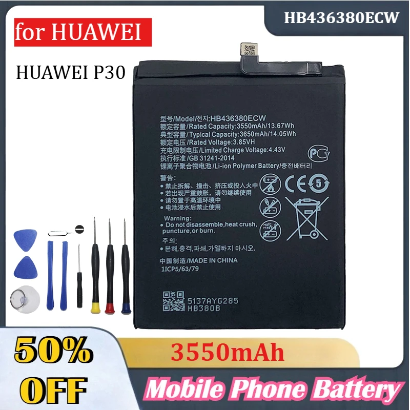 

HB436380ECW 3550mAh Battery for HUAWEI P30 ELE-L09 ELE-L29 ELE-AL00 ELE-TL00 Mobile Phone + Accompanying Tool