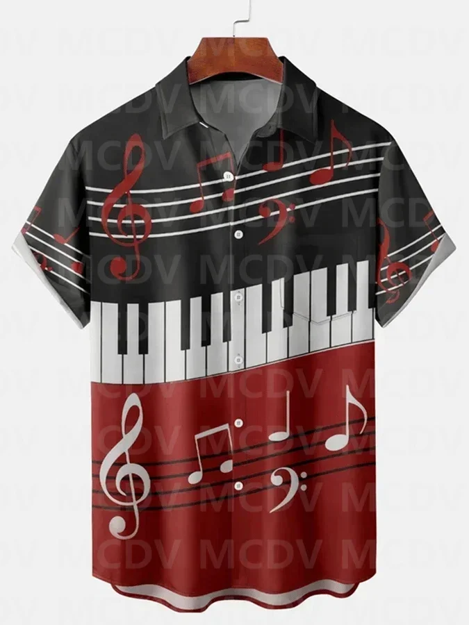 

Piano Notes Musical Elements Print Casual Vacation Shirt 3D Printed Hawaiian Shirts