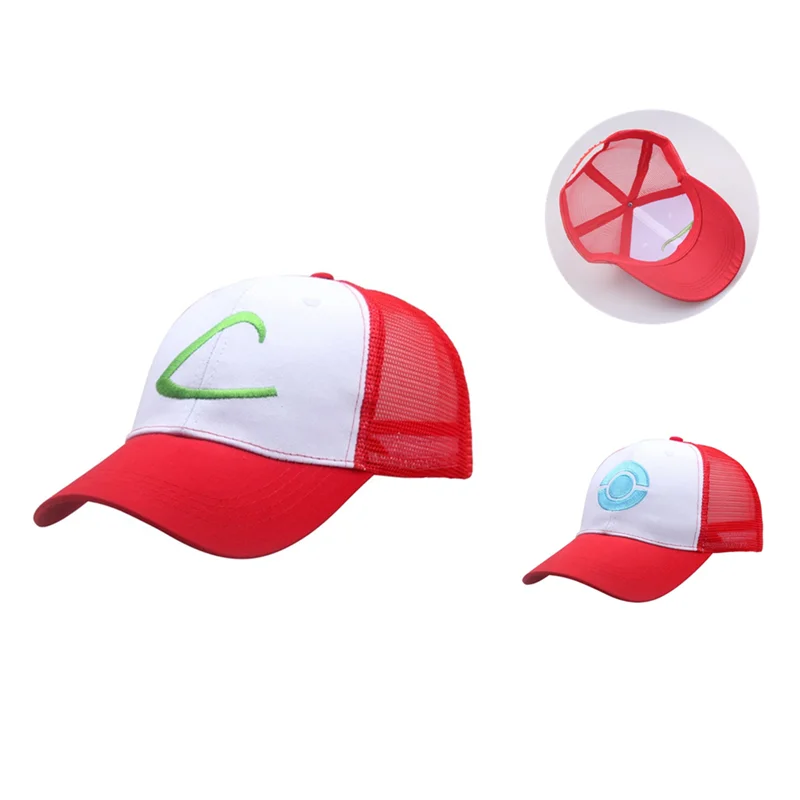 

Classic Cute Red Sun Hat Ash Ketchum Anime Cosplay Mesh Hat Embroidery Baseball Cap Pocket Adjustable Prop Gift