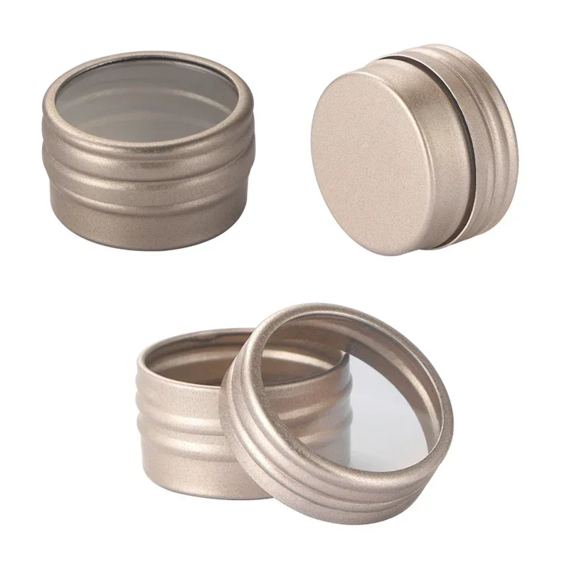 10Pcs Round Aluminum Tin Jars With Window Nail Box Tea Candle Mini Sample Jar Lip Balm Tin Cosmetic Container Jewelry Storage