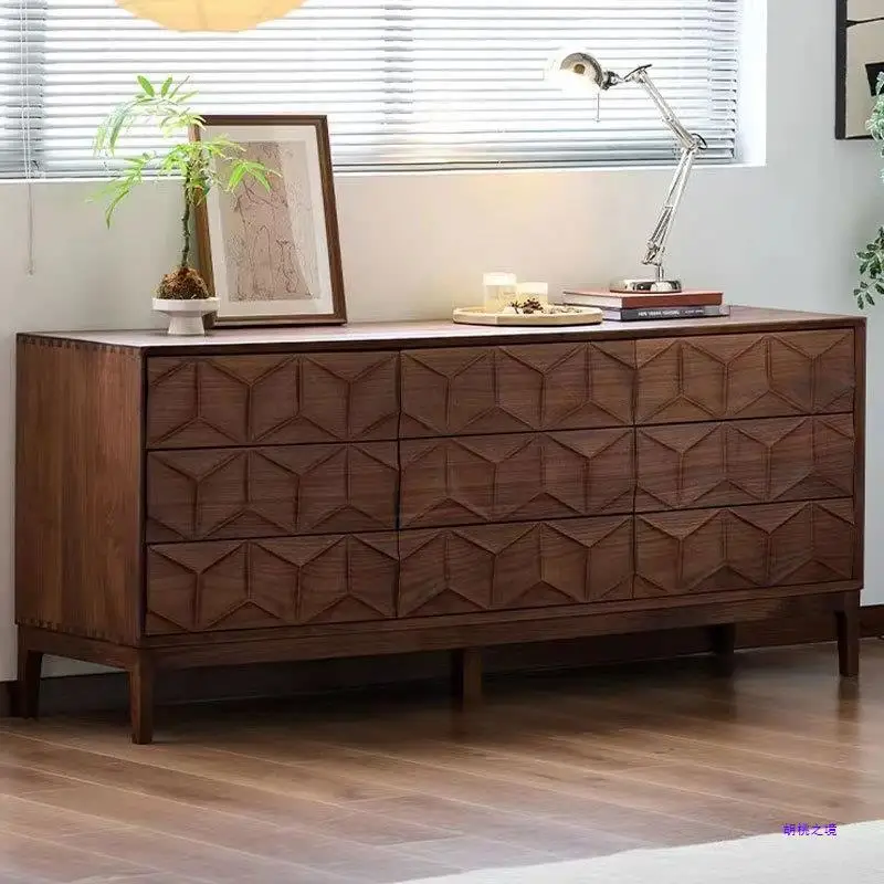 North American black walnut solid wood dining side cabinet Nordic bedroom wall drawers all solid wood living room home