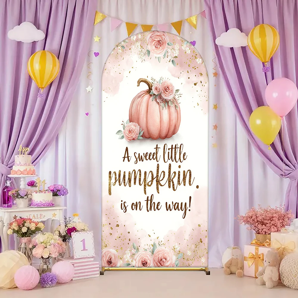 

Pink Floral Pumpkin Backdrop - "A Sweet Little Pumpkin Is On The Way" | Baby Shower Decor/Background