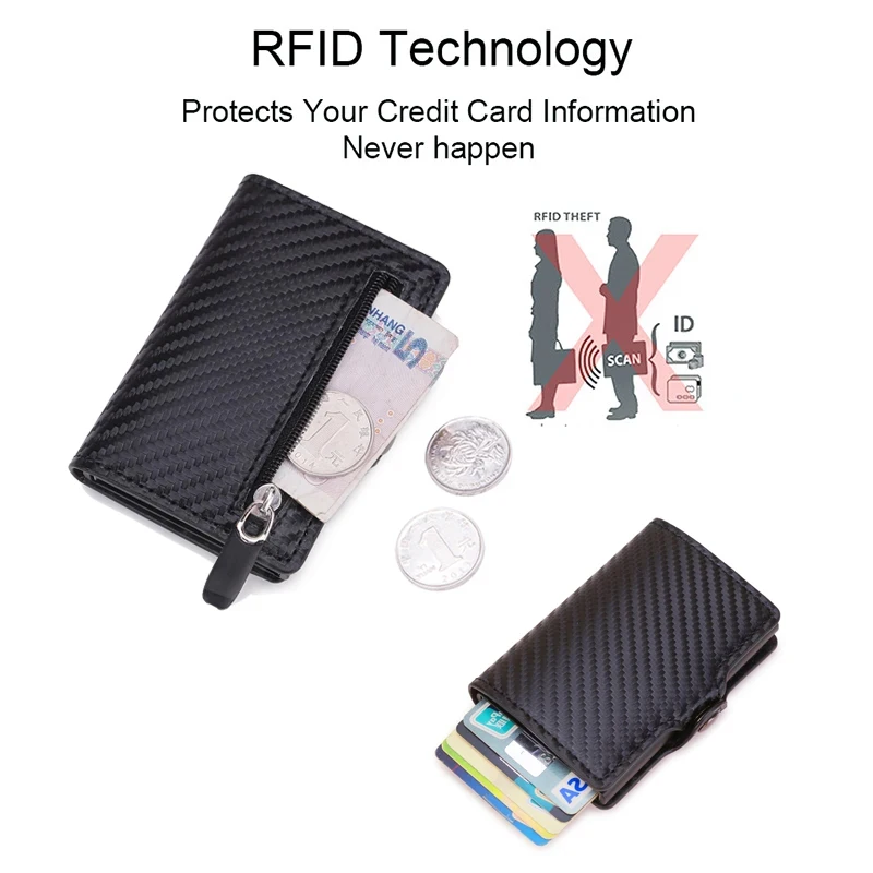 탄소 섬유 Rfid 차단 남성 ID 신용 카드 소지자 지갑 가죽 금속 비즈니스 은행 신용 카드 소지자 케이스 Carteras 썸네일 4