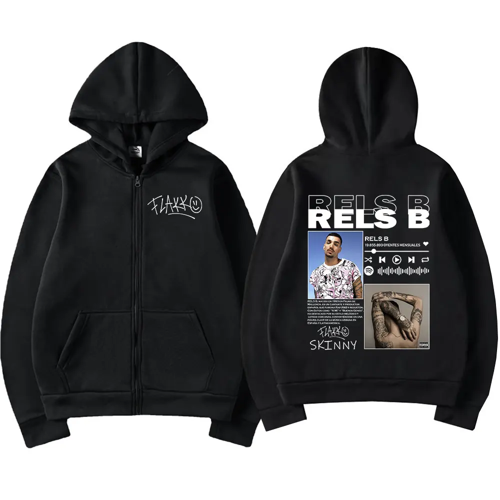 Rels B Skinny Flakk Graphic Print Zipper Hoodies Men Clothing Fashion Hip Hop Zip Up Sweatshirts Oversized Long Sleeve Pullovers