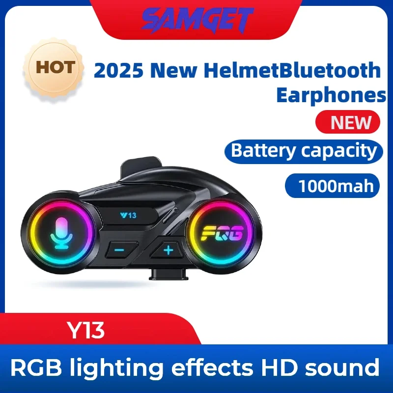 

Y13 гарнитура для мотоциклетного шлема Bluetooth 6,0 1000 мАч срок службы батареи с FM-радио водонепроницаемые наушники с шумоподавлением RGB Light
