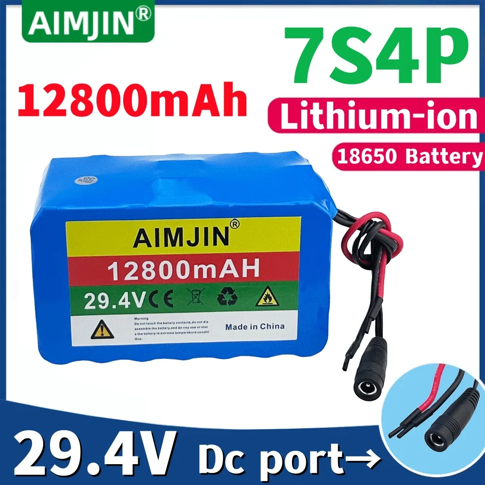 

7S4P Battery Pack Original 29.4V 12800mah High-quality 18650 Lithium-Ion Rechargeable for 24V scooter Bicycle / with BMS