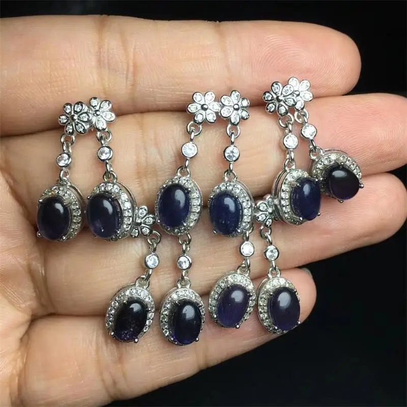 Natural Cordierite Crystal Drop Earrings High-quality Healing Stone Craft Figurine Home Room Decor DIY Jewelry Gift 1pair