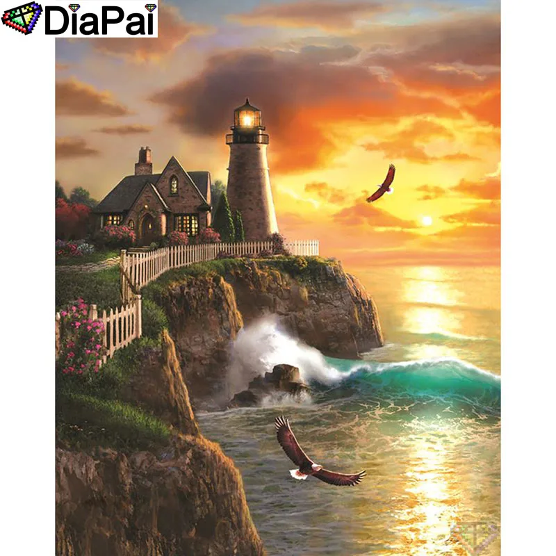 

DIAPAI 5D DIY Diamond Painting 100% Full Square/Round Drill "Tower sunset" Diamond Embroidery Cross Stitch 3D Decor A21478