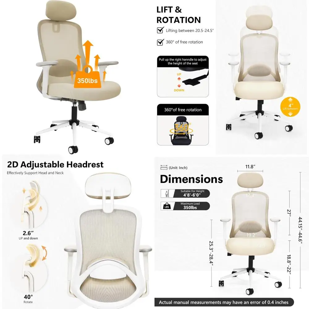 

эргономичное большое и высокое офисное кресло с 4D подлокотниками, поясницей и опорой для головы емкостью 500 фунтов