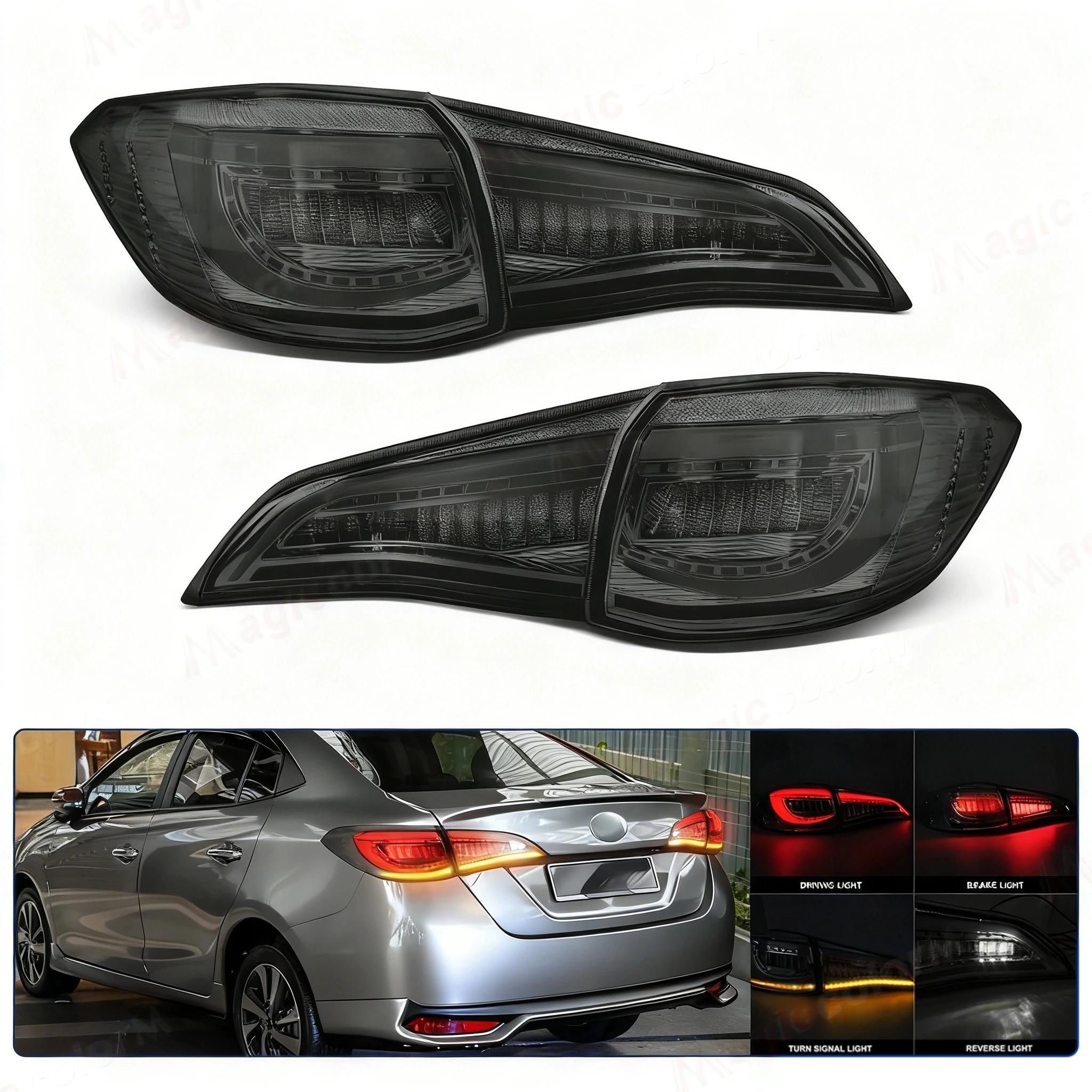

Smoked/Red Rear Brake Lamp for Toyota Vios 2017 2018 2019 2020 2021 2022 2023 LED Taillight Dynamic Turn Signal Reversing Lamp