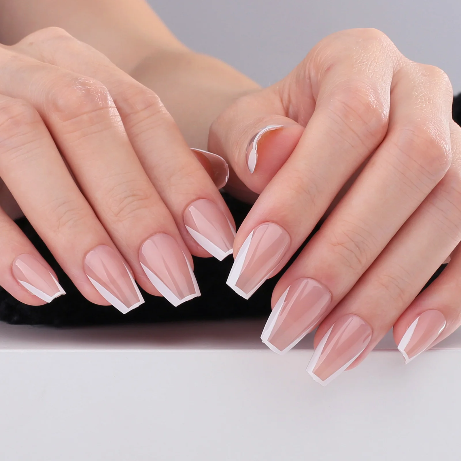 Em forma de U Natural unhas postiças, caixão, U nu, francês, balé, Gel, curto, pressione, unhas falsas, ferramenta de manicure