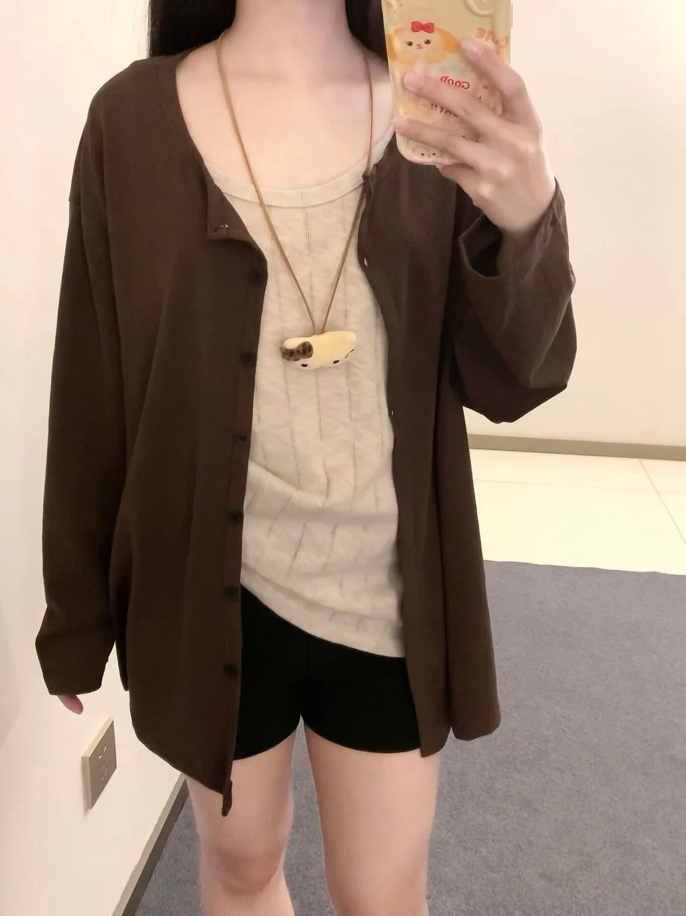 

Ретро-кофейный вязаный кардиган и жилет для женщин: комплект из двух предметов на весну-лето, фактурный, свободный, универсальный, повседневный стиль