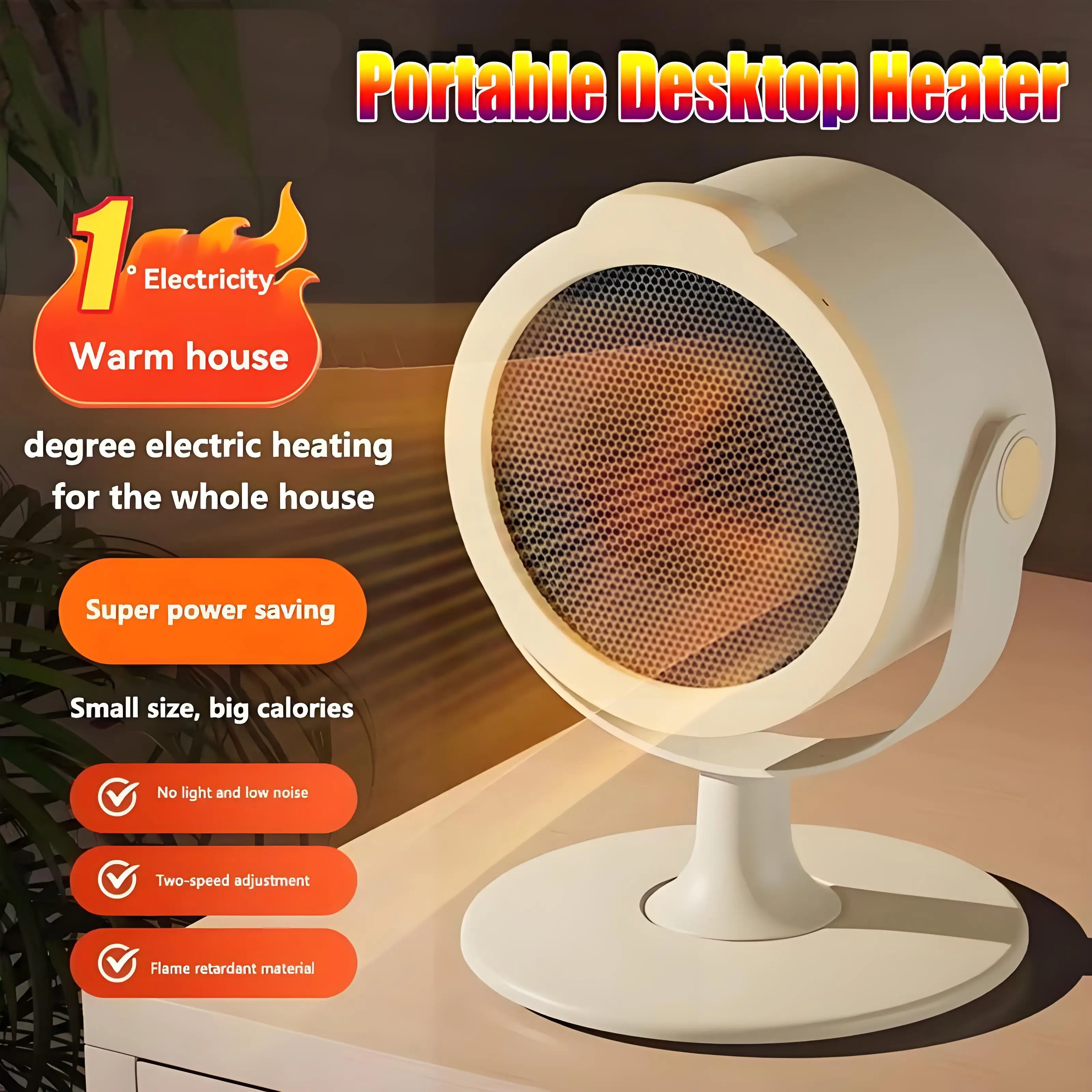 

New Electric Heater Quick Heating Compact 90°Adjustable Angle Portable Desktop Heater Silent Energy Efficient For Home Office