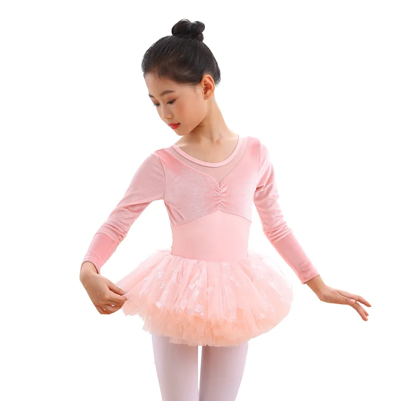 柔らかく快適な子供用バレエダンスウェア、小さな女の子の練習用衣装、幼児用のかわいい長袖練習セット