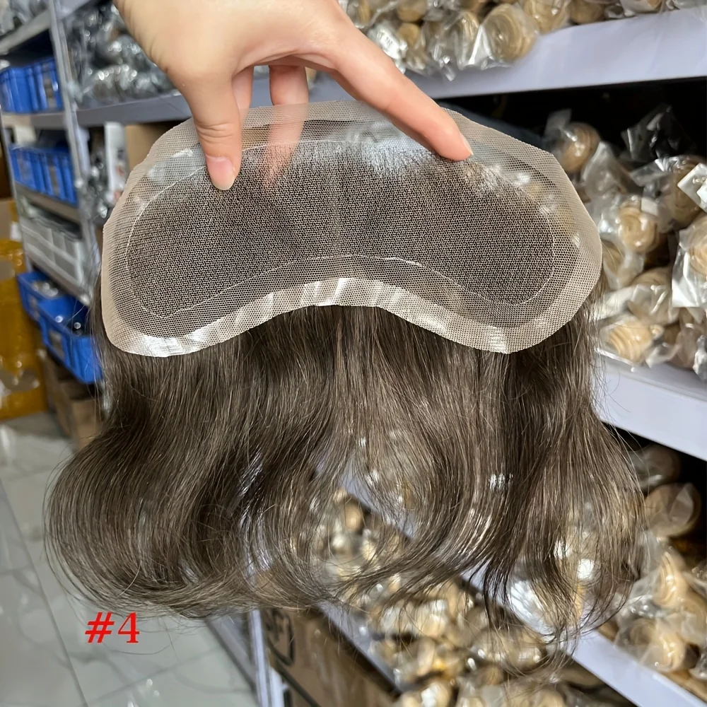 Men's Human Hair Frontal Hairline Full Lace Swiss 4x18CM Replacement System,V-Loop Topper with Natural Hairline