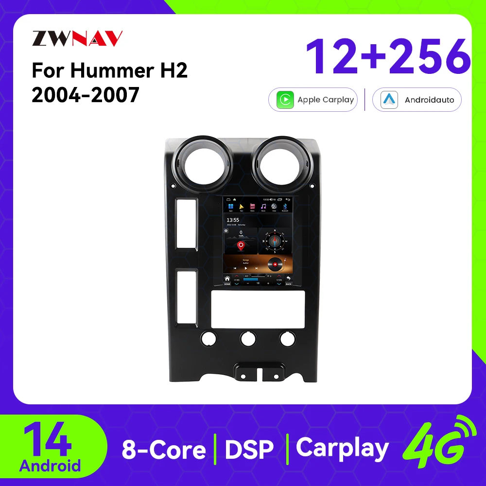 Zwnav New 9.7 Inch Android 14 Car Radio for Hummer H2 2002-2007 Multimedia GPS Navigation Auto Carplay Headunit Monitor Upgrade