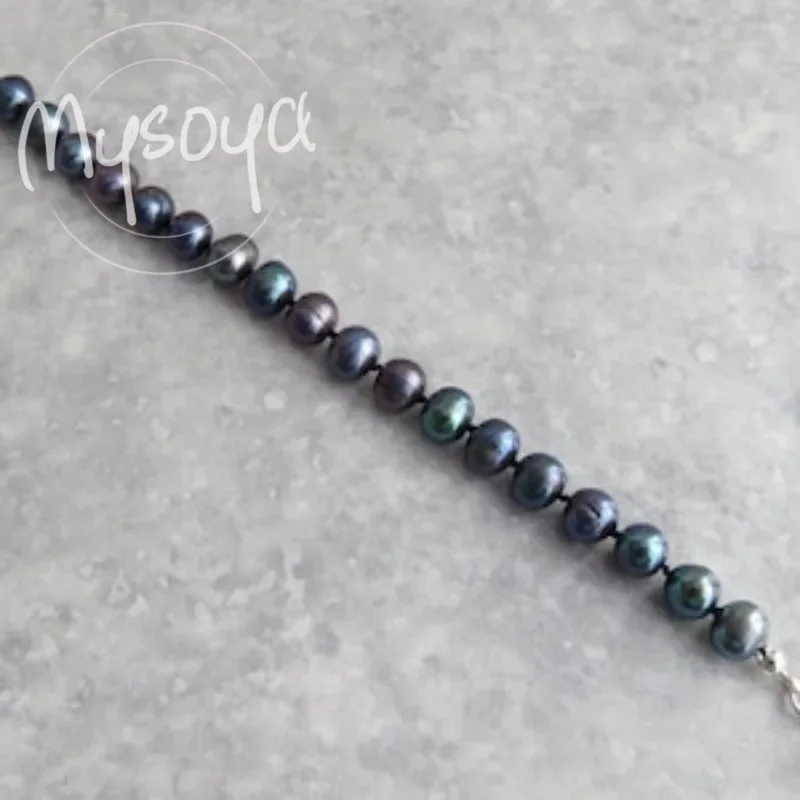 

MYSOYA Peacock Black Freshwater Pearl Bracelet 7-8mm With Gift Box For Her/Him Birthday/Wedding/Christmas Gift