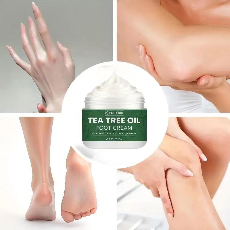 Kubzz Skin Tea Tree Oil Foot Cream 60g – Deep Moisturizer with Vitamin E & Aloe Vera, Softens Dry Rough Feet & Heels, Long-Lasti
