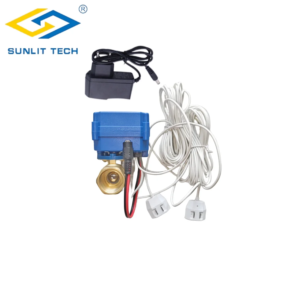 

Electronic Valve Water Pipe Leak Detector Protection System with 1pc Valve 2pcs Water Sensor Cable for 3/4" Pipe Anti Overflow