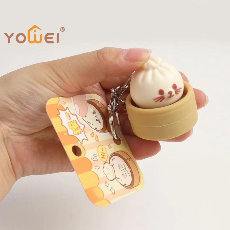 Latest 1/2Pcs Decompression Bun Clicker Keychain Mini Steamed Bun Stress Relief Toy Pendant Backpack Hanging Decoration