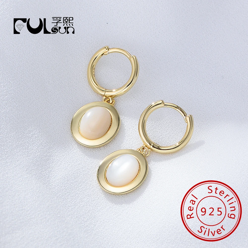 

Минималистичные ювелирные изделия овальной огранки из матери ракушки Psj, стерлинговое серебро 925 пробы, позолоченные 14 карат, серьги-обнимашки для женщин