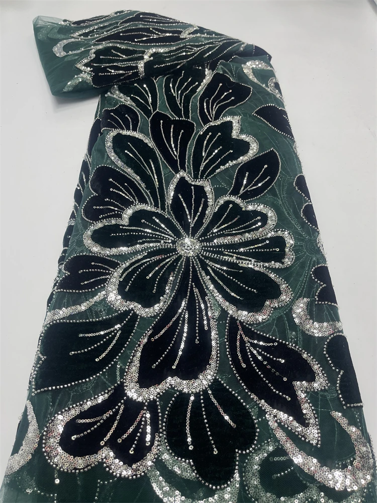 

2026 нигерийская роскошная бархатная кружевная ткань с блестками, высокое качество, африканская кружевная ткань с бусинами, французская французская ткань для женщин, свадебные платья