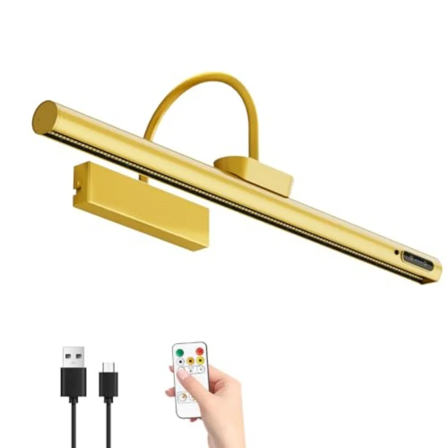 Picture Light Battery Operated, Picture Lights for Wall, 3 Colors and Brightness Dimmable, Rechargeable Art Light for Paintings
